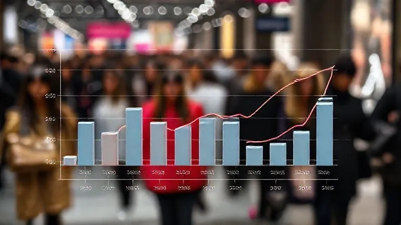 A photorealistic 3D bar chart showing social media engagement spikes for different jewelry styles over time, with clear trend lines, set against a blurred background of a bustling fashion week, professional photography, 8K, cinematic lighting, sharp focus, depth of field, shot on a high-end DSLR.