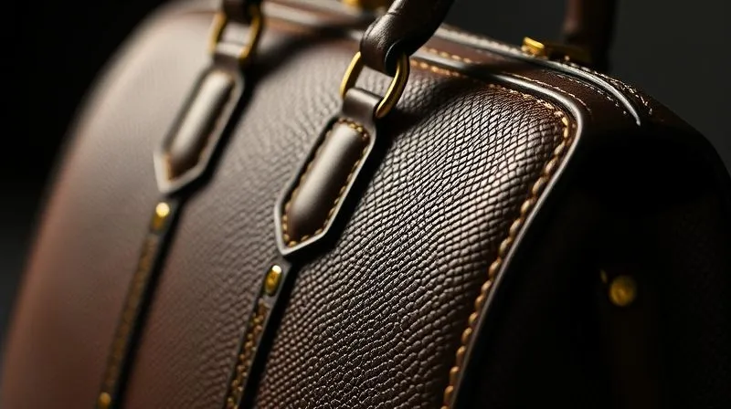A photorealistic close-up of a luxury handbag with intricate details, presented in a minimalist, high-fashion editorial style. Soft, dramatic lighting emphasizes the quality and craftsmanship. Sharp focus, depth of field. 8K, shot on a high-end DSLR.