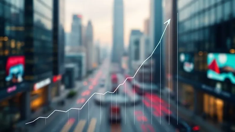 A dynamic, photorealistic 3D line graph showing multiple upward-trending lines representing brand perception, sales growth, and customer engagement, all converging towards a peak. The graph is set against a blurred background of a modern, bustling city, symbolizing progress and relevance. Professional photography, 8K, cinematic lighting, sharp focus on the graph, depth of field. Shot on a high-end DSLR.
