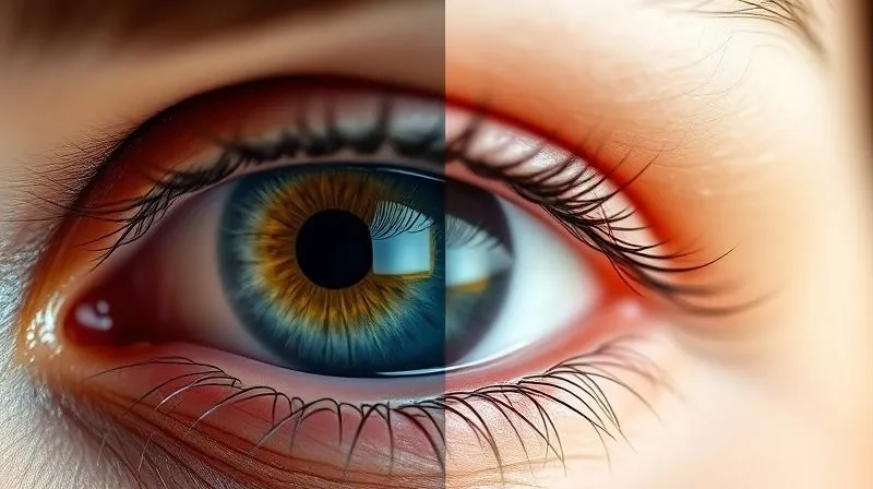 Photorealistic, professional photography, 8K, cinematic lighting, sharp focus, depth of field, shot on a high-end DSLR: A split image. On one side, a close-up of a visibly red, dry, irritated eye with a contact lens, showing discomfort. On the other side, the same eye, now clear, moist, and comfortable, with a subtle sparkle, conveying relief and health. The background is softly blurred.