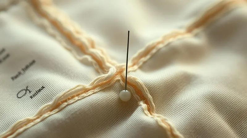 A close-up, photorealistic image of a needle and thread expertly mending a delicate tear in an antique silk dress, with soft, focused lighting illuminating the intricate handiwork. The background shows blurred vintage sewing notions. Professional photography, 8K, cinematic lighting, sharp focus, depth of field, shot on a high-end DSLR.
