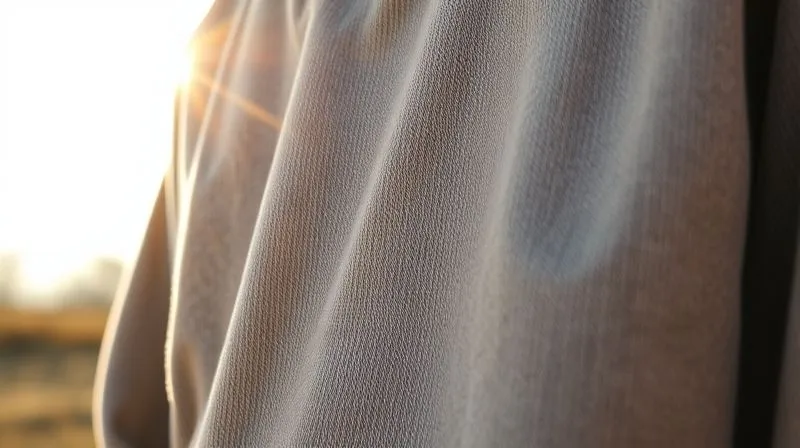 Photorealistic, professional photography, 8K, cinematic lighting, sharp focus, depth of field, shot on a high-end DSLR. A close-up of a streetwear garment made from innovative, sustainable materials like organic cotton with a unique texture, or a recycled fabric blend. Sunlight highlights the natural fibers and subtle, ethical detailing. The background is a softly blurred, natural outdoor setting, conveying purity and environmental consciousness. The mood is responsible, high-quality, and forward-thinking.