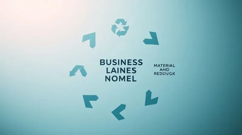 A photorealistic, professional photography shot of a circular business model diagram, illustrating the flow from design to consumer use, then back to recycling and redesign. The diagram is elegant and dynamic, with arrows representing material and data flow, emphasizing product longevity and resource recovery. Cinematic lighting, sharp focus, depth of field, 8K hyper-detailed, shot on a high-end DSLR.