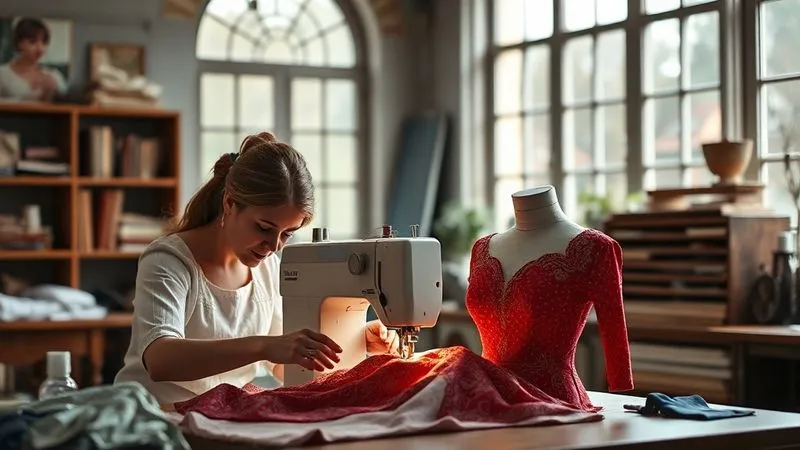 A photorealistic, professional photography, 8K, cinematic lighting, sharp focus, depth of field, shot on a high-end DSLR. An elegant atelier space where a master seamstress is teaching a young apprentice, both meticulously focused on a garment, with natural light streaming through large windows, highlighting the intricate details of their work.