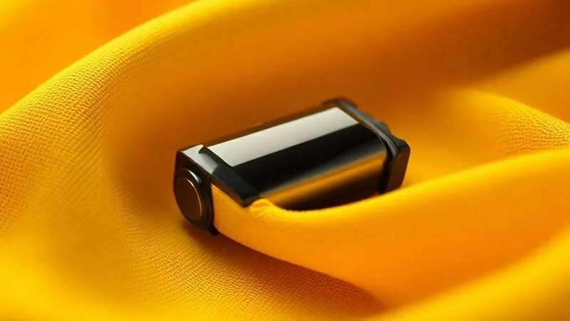 A close-up, photorealistic professional photograph of a highly flexible, ultra-thin battery integrated seamlessly into a soft, flowing textile, almost invisible to the naked eye. The fabric's texture is visible, with the battery subtly concealed within its layers. 8K, cinematic lighting, sharp focus, depth of field.
