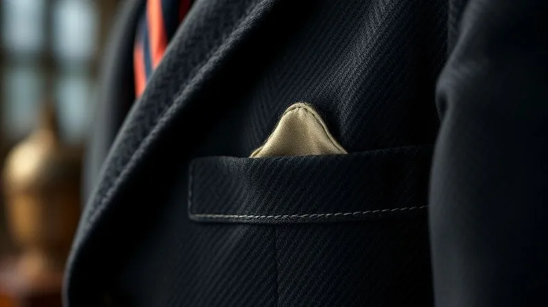 Photorealistic, professional photography, 8K, cinematic lighting, sharp focus on a detailed close-up of a perfectly repaired, almost invisible patch on a luxurious vintage wool blazer, with the rest of the garment softly blurred in the background, shot on a high-end DSLR.