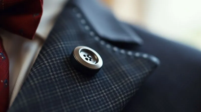 Close-up, photorealistic, professional photography of a bespoke suit lapel featuring a perfectly executed, slightly raised Milanese buttonhole in sharp focus. The intricate, dense purl stitches are clearly visible, with a soft, elegant depth of field blurring the background of a luxurious wool fabric. Cinematic lighting, 8K hyper-detailed, shot on a high-end DSLR.
