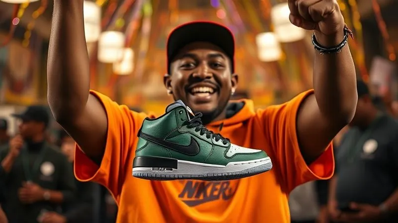 photorealistic, professional photography, 8K, cinematic lighting, sharp focus, depth of field, shot on a high-end DSLR, a triumphant, empowered streetwear enthusiast holding up a newly acquired, highly coveted limited edition sneaker, with a digital 'shield' or 'checkmark' icon subtly glowing around it, symbolizing successful acquisition and protection from bots. The background is a celebration of authentic streetwear culture.