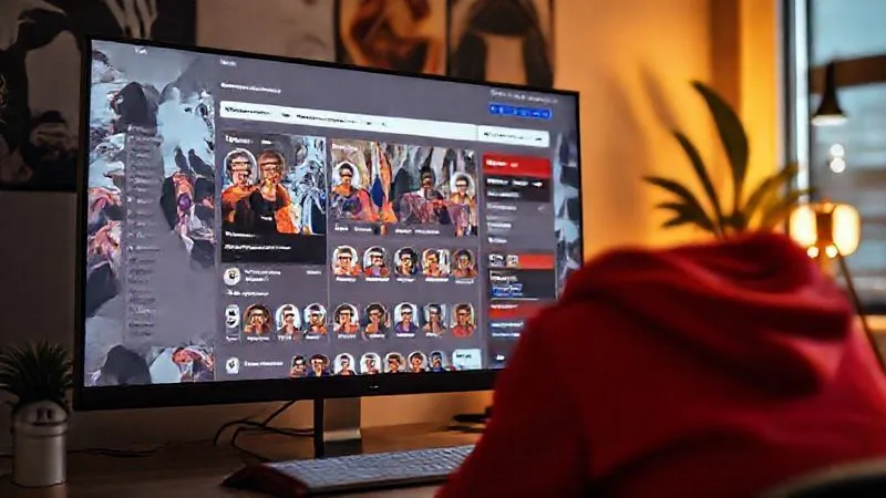 A photorealistic, professional photography image showing a vibrant online community forum interface on a sleek monitor, with diverse user avatars and positive engagement, representing genuine streetwear enthusiasts. 8K, cinematic lighting, sharp focus on the screen, depth of field, shot on a high-end DSLR.
