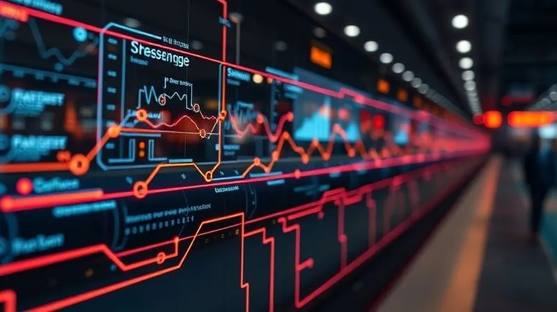 A photorealistic visualization of a data pipeline in a modern fashion tech environment, showing data flowing from various sources (sales, social media, weather) through processing nodes and into a central analytics dashboard, with glowing lines representing data movement. Professional photography, 8K, cinematic lighting, sharp focus, depth of field, shot on a high-end DSLR.