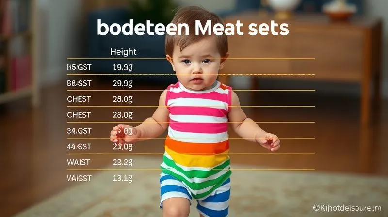 A photorealistic image of a vibrant, color-coded infographic displaying various toddler body measurements (height, weight, chest, waist) with clear numerical ranges and corresponding size labels, overlaid on a blurred background of a child playing. Professional photography, 8K, cinematic lighting, sharp focus, depth of field, shot on a high-end DSLR.
