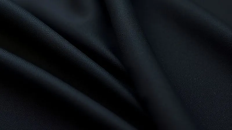 A close-up shot of two distinct fabric swatches. One swatch is a luxurious, matte-finish ponte knit in a deep charcoal, showing excellent drape and texture. The other swatch is a slightly shiny, thinner polyester jersey, appearing less structured. The two swatches are side-by-side, subtly contrasting quality and suitability for office wear. Photorealistic, professional photography, 8K, cinematic lighting, sharp focus on the fabric textures, depth of field blurring a very subtle background to highlight the materials.