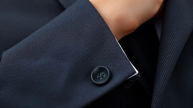 A close-up, photorealistic, professional photography shot showcasing the intricate weave and luxurious texture of a high-quality Super 130s wool suit fabric in charcoal grey. A hand with a perfectly tailored shirt cuff and a subtle, patterned silk tie is gently touching the fabric, emphasizing tactility and detail. Cinematic lighting, sharp focus, depth of field, 8K hyper-detailed, shot on a high-end DSLR.