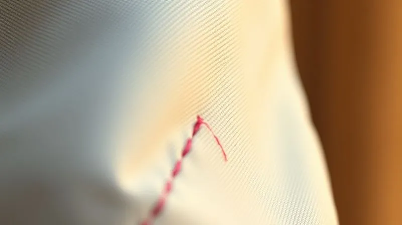 photorealistic, professional photography, 8K, cinematic lighting, sharp focus, depth of field, shot on a high-end DSLR, a close-up of a meticulously stitched seam on a luxurious fabric, with a single, slightly frayed thread symbolizing a minor imperfection or challenge, the background blurred with a soft, warm light, conveying the delicate balance between perfection and learning in haute couture.