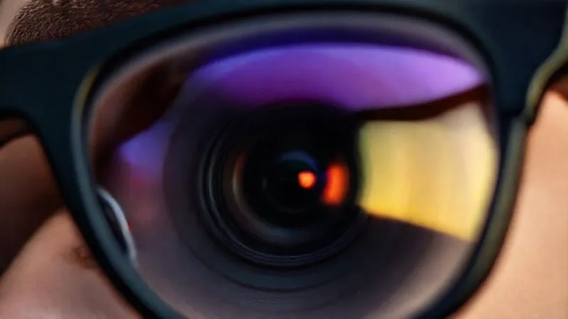 A photorealistic close-up of a modern progressive lens, showing a subtle, almost invisible gradient of light and clarity from top to bottom, symbolizing the distance, intermediate, and near vision zones. The lens is set in a sleek, fashionable frame, with a soft focus on the surrounding eyewear. Professional photography, 8K, cinematic lighting, sharp focus, depth of field.