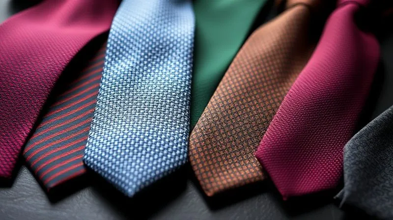A photorealistic, professional photography, 8K, cinematic lighting, sharp focus, depth of field, shot on a high-end DSLR, showing an artful arrangement of high-quality silk ties and wool pocket squares. The ties feature subtle patterns like a fine houndstooth, a miniature paisley, and a textured solid, in rich colors like deep burgundy, forest green, and charcoal. The pocket squares are folded precisely, some in solid silk, others with a delicate border, all exuding understated luxury.