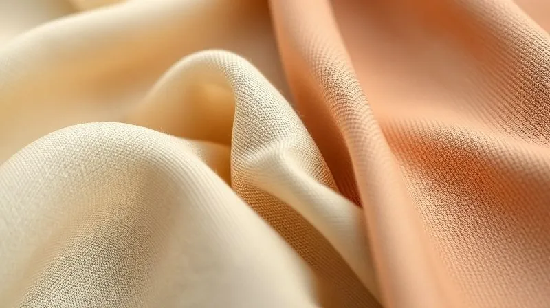 A close-up, photorealistic image of various luxurious sustainable fabric swatches, each with a subtle texture and rich color, arranged artfully. One swatch highlights organic cotton, another peace silk, and a third an innovative vegan leather (like Piñatex), showcasing their natural beauty and quality. Cinematic lighting, sharp focus, depth of field, 8K, shot on a high-end DSLR.