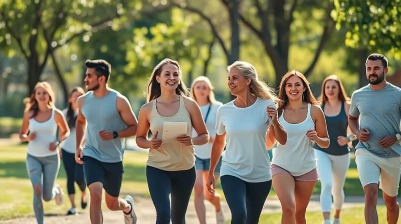 A photorealistic, professional photography, 8K, cinematic lighting, sharp focus, depth of field, shot on a high-end DSLR, showing a diverse group of people engaged in various light activities (e.g., walking, light exercise) in a park, all wearing clean, modern activewear. The scene is bright and dynamic, subtly emphasizing freshness and ease of care. No visible logos or text.
