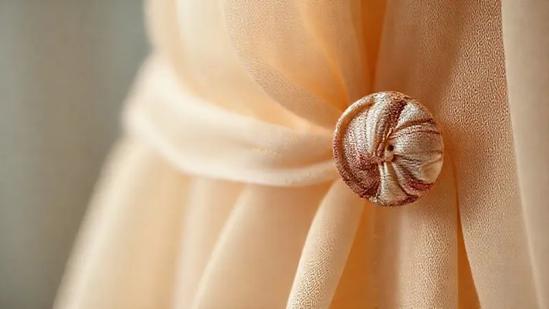 A close-up, photorealistic image showcasing the intricate finishing details of a haute couture garment. Focus on a perfectly hand-rolled hem on a silk chiffon gown, with invisible stitching. Adjacent to it, a bespoke fabric-covered button is meticulously hand-sewn. Soft, diffused cinematic lighting highlights the texture of the fabric and the precision of the stitches. Professional photography, 8K, sharp focus, depth of field blurring the background, shot on a high-end DSLR, conveying delicate artistry.
