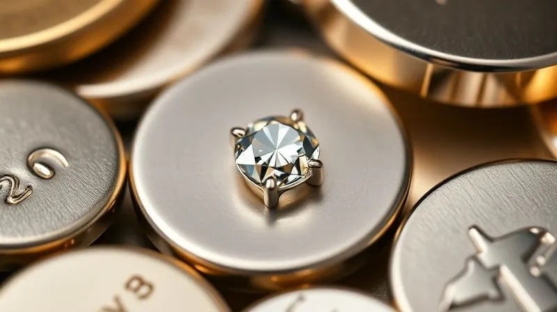 A close-up, photorealistic image showcasing different precious metal alloys (platinum, white gold, yellow gold) arranged around a small, perfectly cut diamond. The metals have subtle differences in sheen and texture, suggesting their unique properties. Professional photography, 8K, cinematic lighting, sharp focus on the metals and diamond, depth of field, shot on a high-end DSLR.