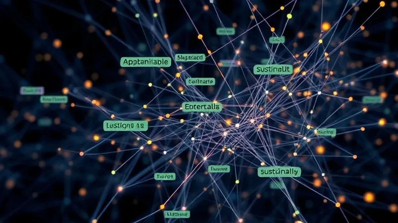 A photorealistic intricate neural network visualization with specific pathways highlighted and labeled with data points and logical steps, demonstrating how an AI arrives at a 'sustainable' classification for a garment. Transparent layers, glowing nodes, 8K, cinematic lighting, sharp focus, depth of field.