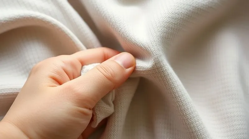 A photorealistic close-up image of a child's adaptable garment fabric, showcasing its stretch and recovery properties as a hand gently stretches a section of the material, then releases it to show it returning to form. The fabric is a soft, high-quality knit, with cinematic lighting highlighting the texture and elasticity, 8K hyper-detailed, professional photography.