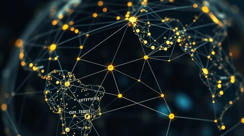 A photorealistic image of a complex web of interconnected threads, some glowing with certification labels, extending across a globe, symbolizing the intricate certified supply chain for recycled textiles. Cinematic lighting, sharp focus on the glowing threads, depth of field blurring the background, 8K hyper-detailed, professional photography, shot on a high-end DSLR.