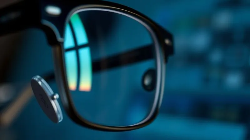 A photorealistic, professional photography, 8K, cinematic lighting, sharp focus, depth of field close-up of a pair of stylish glasses. One lens clearly shows a subtle, almost invisible anti-reflective coating, with a faint green or blue hue reflecting from the surface, indicating advanced technology. The background is a soft, blurred optical display or a modern workspace.