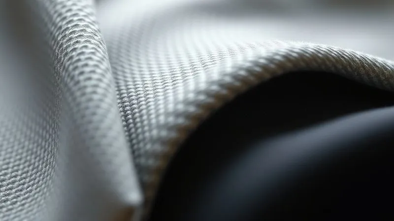 A close-up, photorealistic image of three fabric swatches: one showing a subtle crosshatch pattern in a moisture-wicking, wrinkle-resistant technical blend, another a fine-gauge performance merino wool, and a third a stretchy, matte-finish synthetic. Cinematic lighting, sharp focus on the textures, depth of field blurring the background, 8K hyper-detailed.