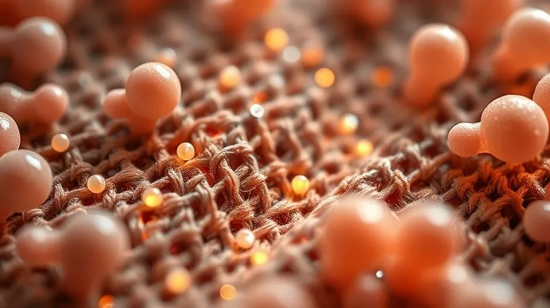 A macro shot of activewear fabric fibers, with tiny, shimmering silver ions visibly integrated into the weave, surrounded by abstract, deactivated bacterial shapes. Photorealistic, professional photography, 8K, cinematic lighting, sharp focus, depth of field, shot on a high-end DSLR.