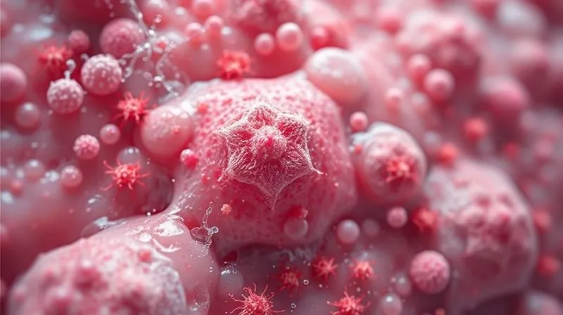 A highly detailed, photorealistic, professional photography, 8K microscopic view of skin cells with fungal hyphae and bacteria present, depicting a skin infection, scientific and clinical lighting, sharp focus on the microbes, depth of field, shot with a high-end microscopy camera.