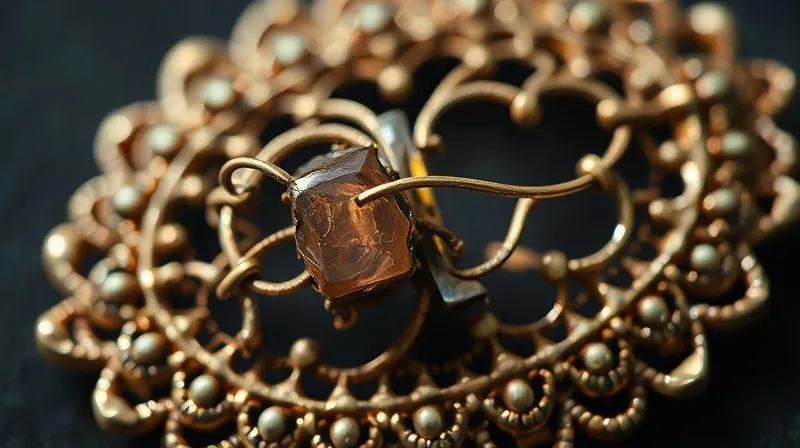 A close-up, photorealistic, professional photography, 8K, cinematic lighting, sharp focus on a badly repaired antique filigree brooch. The image clearly shows excessive, discolored solder blobbed over delicate wires, a visibly misaligned break, and areas where fine filigree details have been melted or abraded. The background is blurred, emphasizing the damage and conveying a sense of regret or a cautionary tale. Depth of field highlights the botched repair. Shot on a high-end DSLR.