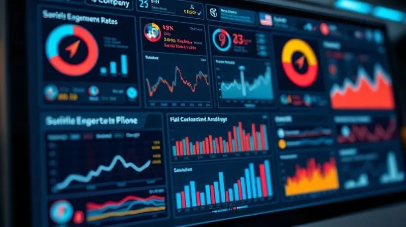 A photorealistic, professional photography, 8K, cinematic lighting, sharp focus, depth of field, shot on a high-end DSLR image depicting a sleek, futuristic dashboard with various glowing charts and graphs visualizing digital fashion campaign metrics like engagement rates, community growth, and sentiment analysis. The screen should have a subtle reflection of a designer's hand. The overall mood should be analytical and forward-thinking.