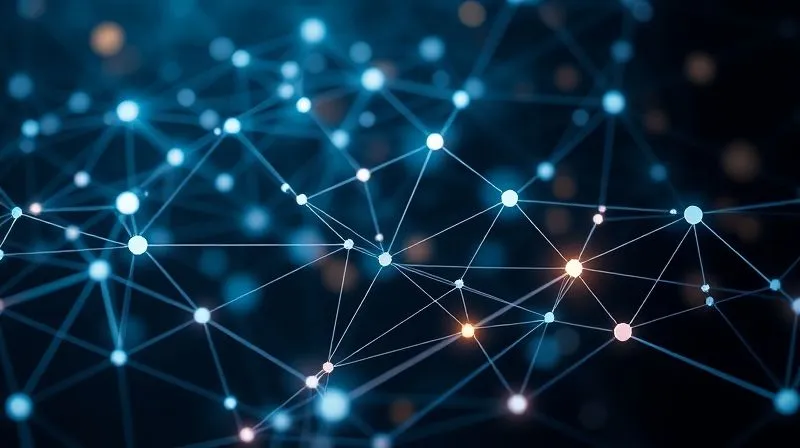 A photorealistic, professional photography, 8K, cinematic lighting, sharp focus, depth of field, shot on a high-end DSLR image illustrating a complex network of interconnected nodes and lines, representing a multi-touch attribution model. Digital fashion elements like virtual garments and avatars are subtly integrated into the network. The visual should convey complexity and precision, with light flowing between different touchpoints.