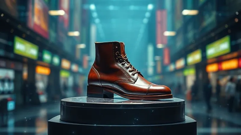 A majestic, handcrafted luxury shoe, standing prominently on a pedestal, bathed in a soft, protective glow, surrounded by an intricate, almost invisible, network of digital security lines and legal documents. The background is a blurred, dynamic scene of a global marketplace, suggesting a secured domain amidst chaos. Photorealistic, professional photography, 8K, cinematic lighting, sharp focus, depth of field, shot on a high-end DSLR, conveying triumph and secure brand integrity.