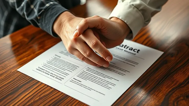 photorealistic, professional photography, 8K, cinematic lighting, sharp focus, depth of field, shot on a high-end DSLR, two hands, one elegantly manicured and the other with a craftsman's ruggedness, clasping firmly over a meticulously detailed contract on a polished wooden table, symbolizing a strong, trustworthy supplier partnership.