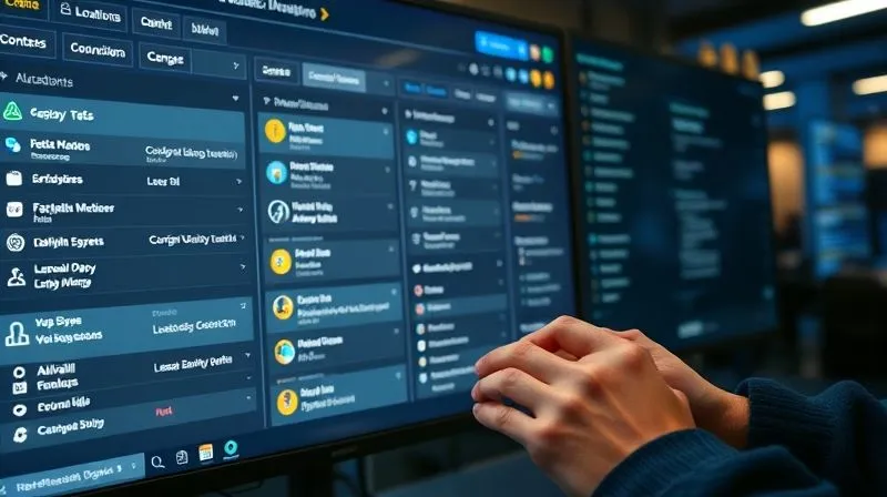 photorealistic, professional photography, 8K, cinematic lighting, sharp focus, depth of field, shot on a high-end DSLR, a detailed, organized digital database interface on a large monitor, showing various location options with tags, availability, and contact info, a hand is typing notes into a 'lessons learned' section, symbolizing continuous improvement and system refinement.
