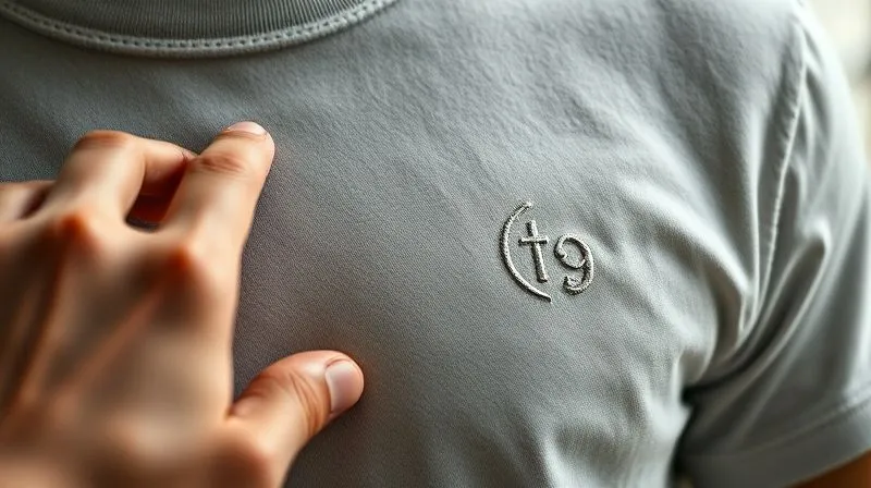 A close-up, photorealistic shot of a hand gently touching a high-quality, heavyweight cotton t-shirt with intricate, subtle embroidery, showcasing the texture and craftsmanship. Cinematic lighting, sharp focus on the fabric and stitching, depth of field blurring the background, 8K hyper-detailed.