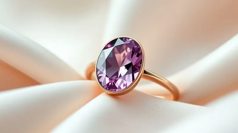 A close-up, photorealistic professional photography shot of a custom engagement ring featuring a vibrant, untreated lavender-pink spinel, oval cut, set in a delicate rose gold bezel setting. The ring is illuminated by soft, cinematic lighting, emphasizing the spinel's natural brilliance and the fine craftsmanship. Sharp focus on the gemstone, with a shallow depth of field blurring a luxurious silk background. 8K hyper-detailed, shot on a high-end DSLR, conveying natural beauty and sophisticated durability.